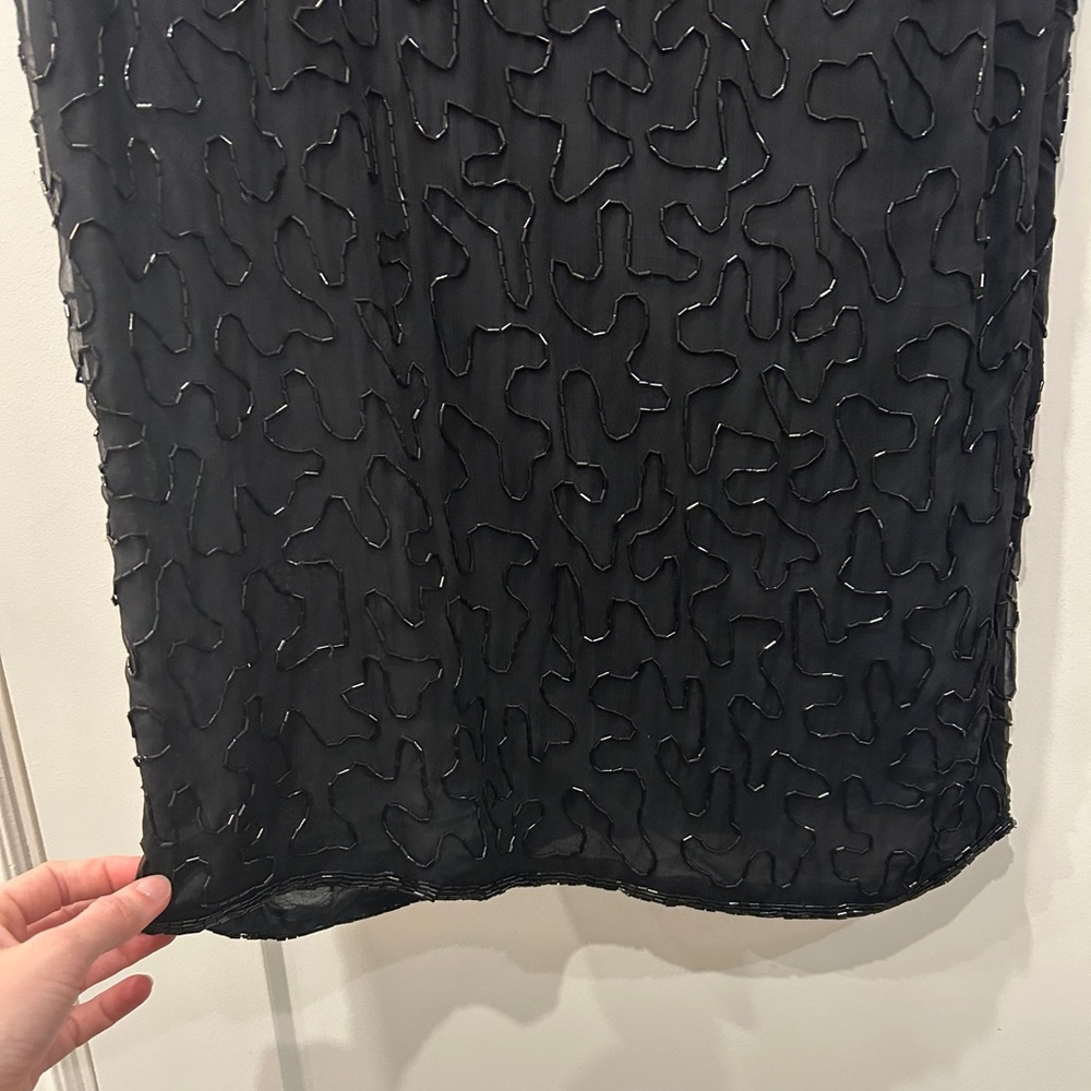 Vintage Elegant Black Silk Dress with Colourful floral beading - Picture 9 of 17